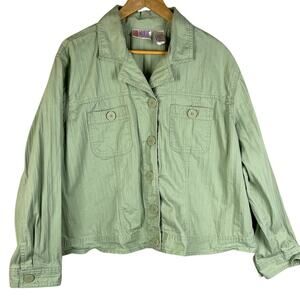 Vintage Bill Blass 90’s Plus Button Front Cropped Jacket Sage‎ Green Size 2X